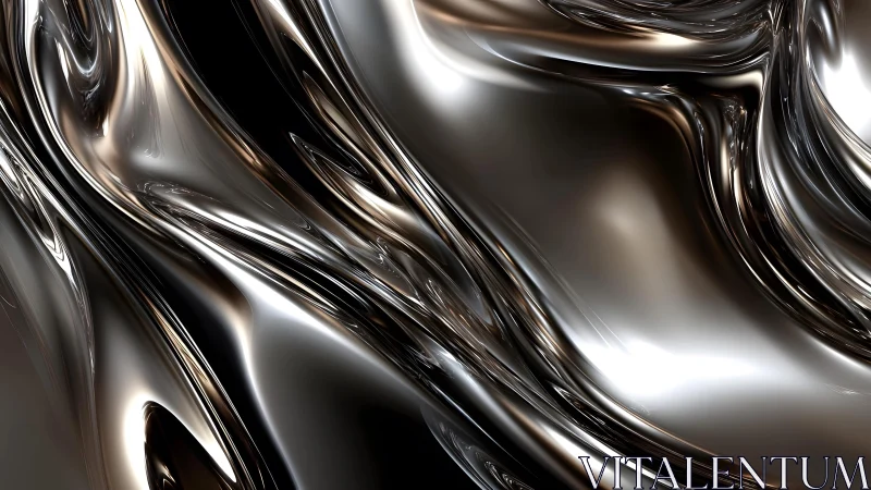 Abstract Metallic Liquid Flow Digital Art with Reflective Surfaces.
