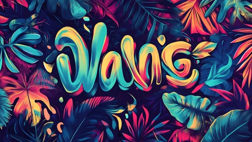 Tropical neon wordmark in expressive digital painting style.