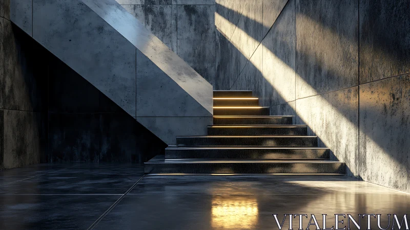 Concrete Stairs with Golden Ambient Lighting.
