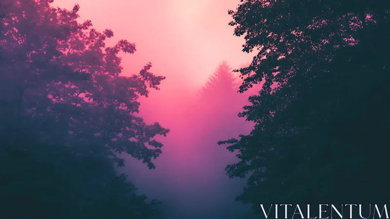 Chromatic Forest Canopy at Twilight. Silhouetted Arboreal Composition.