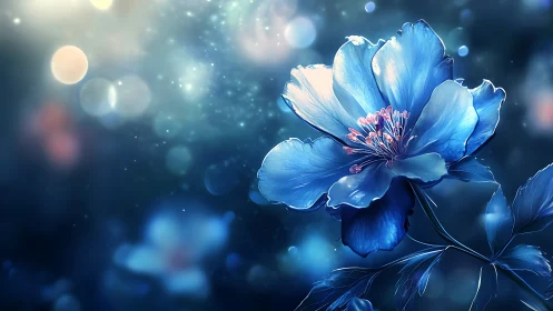 Blue Peony Flower with Luminous Bokeh Background