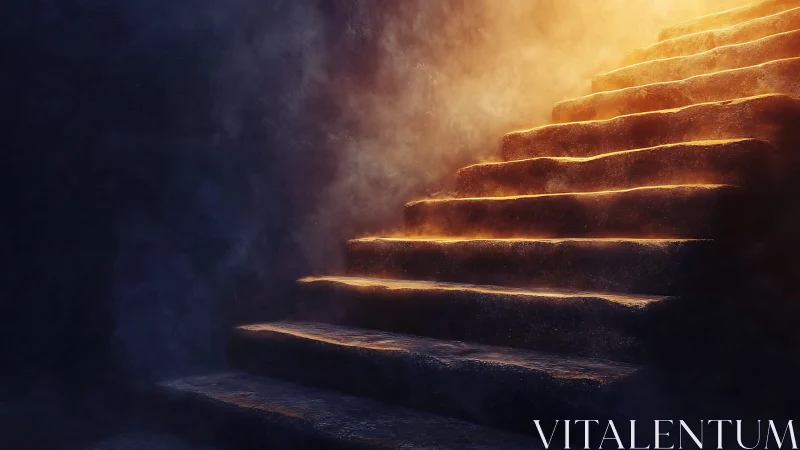 Glowing stone staircase leading gently toward golden light.