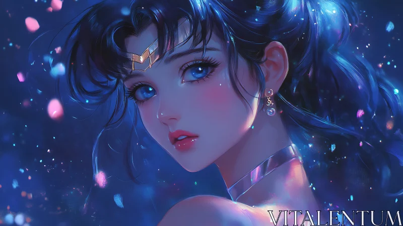 Starlit sapphire gaze rewrites midnight into gentle neon