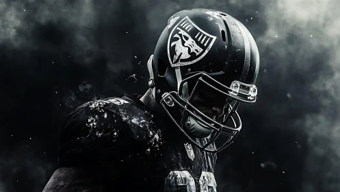 Storm-soaked gridiron warrior lowers his gaze before impact