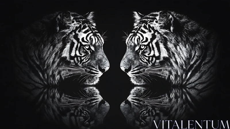 Mirrored Tiger Profiles: Bilateral Symmetry in High Contrast Monochrome.