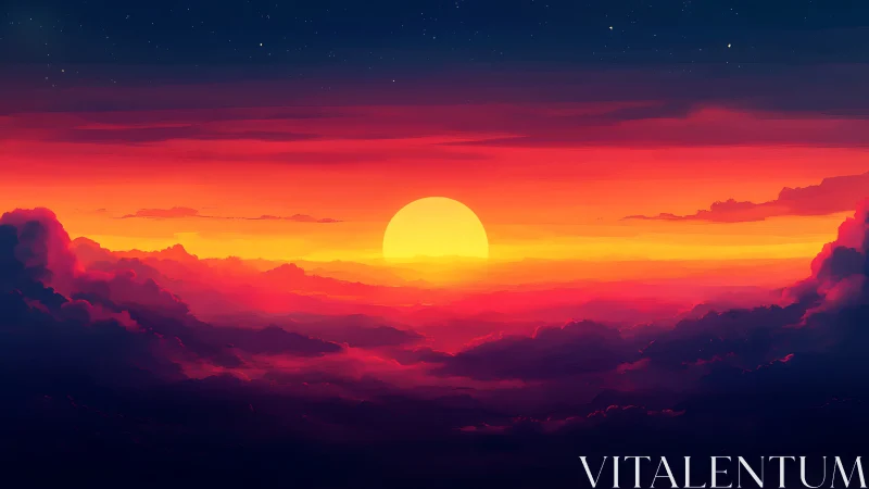 Radiant sunset sky pours warm light across dreamy clouds