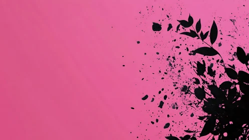 Floral ink silhouette erupts across vivid pink canvas.