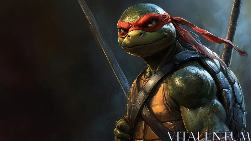 Heroic turtle warrior with red mask and twin staff weapons.