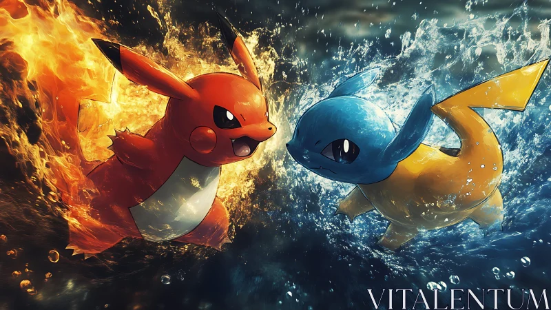 Elemental electric creatures clash in blazing fire and water