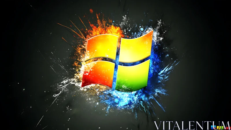 Windows style four-color logo with explosive paint splashes.