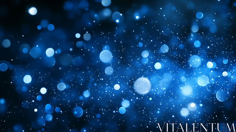 Blue bokeh light field with soft glowing particles backdrop.