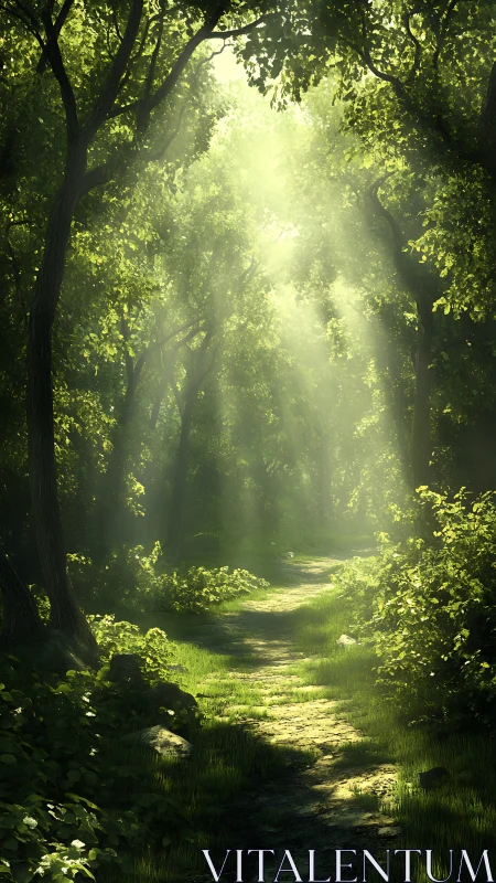 Sunlit Forest Path Through Canopy Tunnel