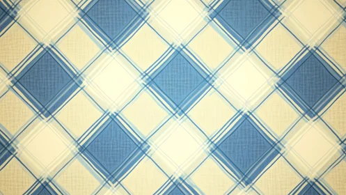 Blue and cream diagonal plaid grid pattern background.