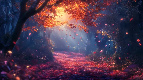 Autumn Forest Tunnel with Glowing Foliage.