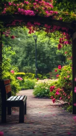 Magenta Bougainvillea Archway Frames Verdant Garden Path.
