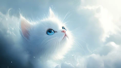 Ethereal Feline Gazes Through Celestial Clouds With Mesmerizing Sapphire Eyes