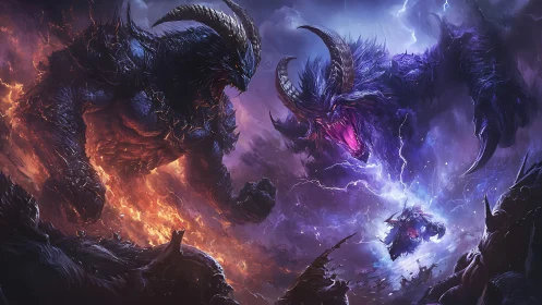 Colossal infernal beasts collide in a high-energy arcane storm