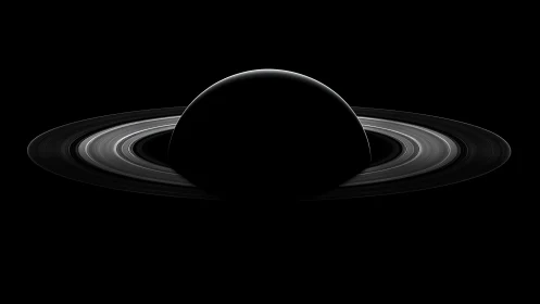 Backlit ringed planet silhouette reveals luminous orbital bands