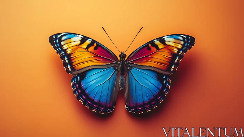 Neon sunset butterfly hovering over a warm citrus dreamscape.