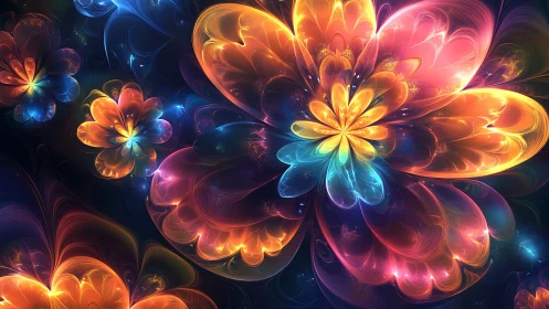 Fractal floral nebula with luminous chromatic petals arrangement.