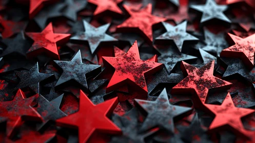 Red and black metallic stars form dense textured surface