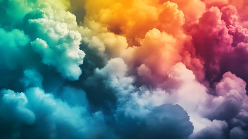 Volumetric rainbow clouds form dense gradient nebula with depth