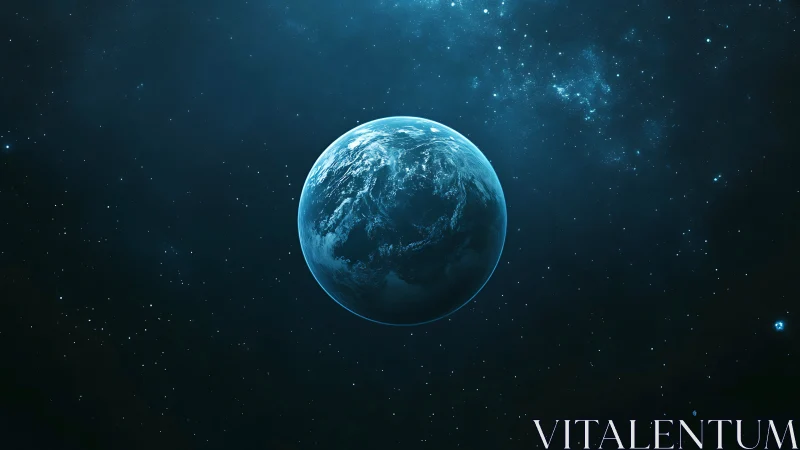 Lone blue Earth glows softly amid the silent cosmic void