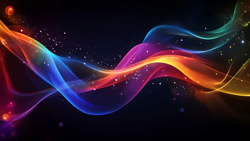 Digital painting spectrum ribbons with luminous particle streams.