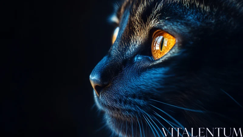 Feline Nocturnal Portrait: Felid Head Study with Amber Ocular Luminescence.