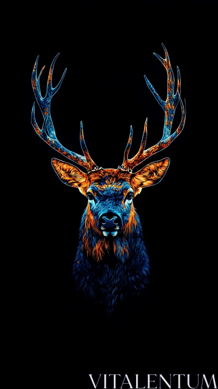 Neon-colored stag portrait on solid black background.