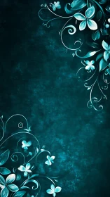 Teal Floral Ornamental Design with Scrolling Vines
