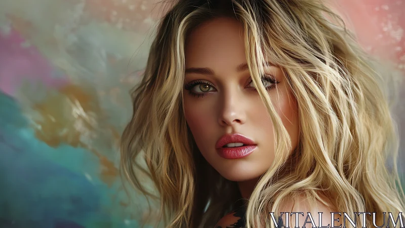 Digital painting portrait with soft-focus abstract backdrop.