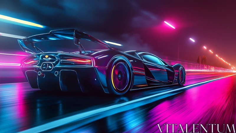 Neon midnight hypercar slashes through a liquid light highway