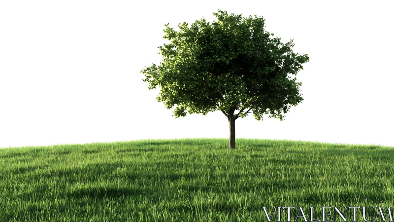 Peaceful lone tree resting on a soft green grassy hill.