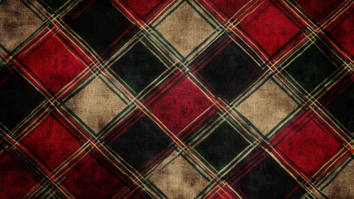 Distressed red tartan textile pattern with grunge patina.