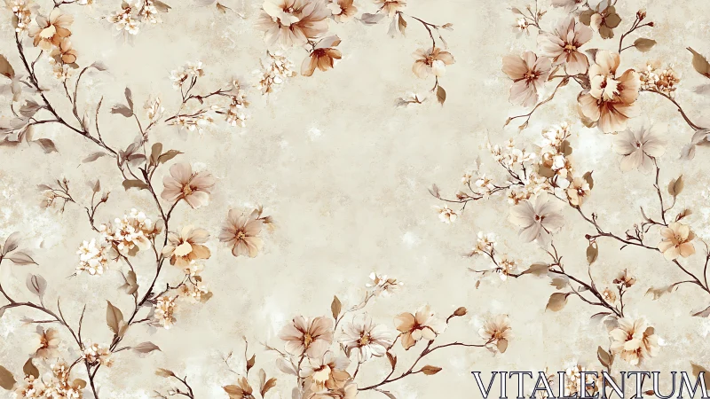 Neutral floral branches on textured beige background pattern.