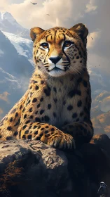 High-altitude Cheetah Portrait Within Alpine Mountain Landscape.