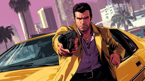 Hard-edged noir antihero confronts danger in neon city streets