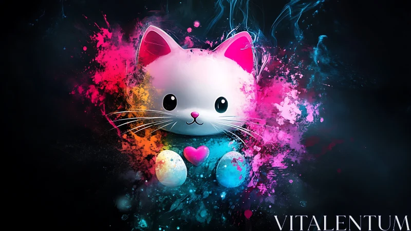 Neon Cat Portrait with Dynamic Particle Explosion Effect