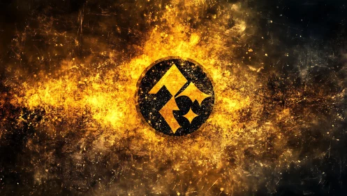 Abstract fiery sports logo with grunge texture and dramatic lighting.