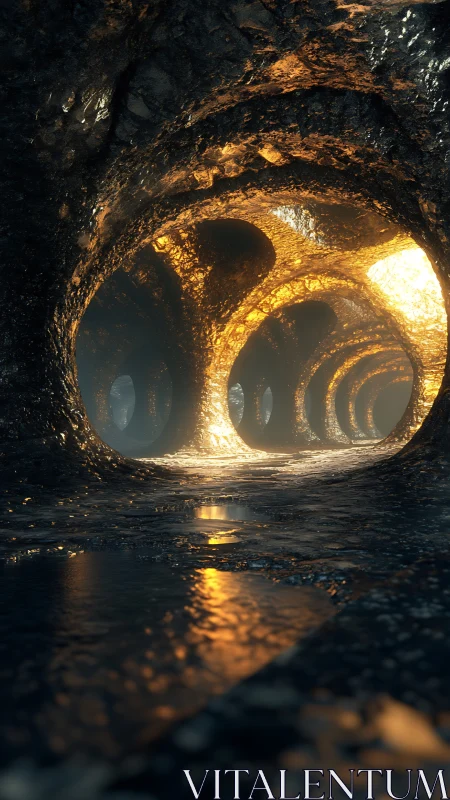 Molten arches whisper through a luminous underworld corridor