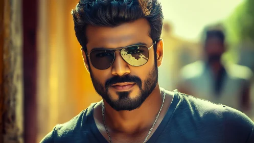 Digital portrait with cinematic lighting and urban depth of field.