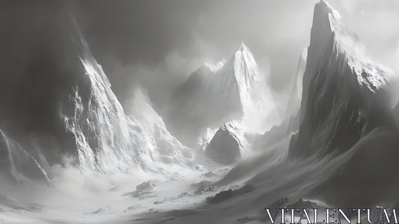 Whispering avalanche peaks under a ghostwhite winter sky.