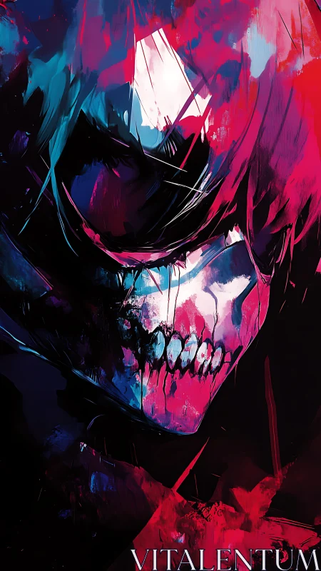 Neon skull portrait in high-contrast abstract digital paint.