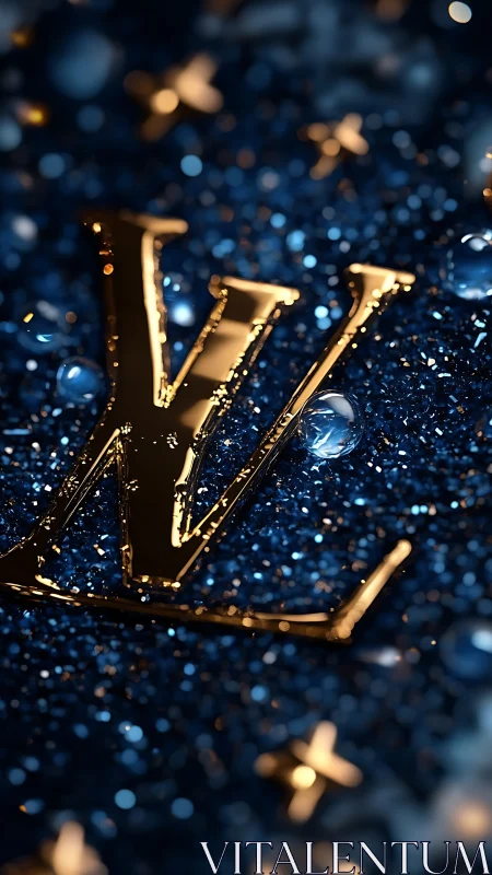 Gold monogram gleams over deep blue luxury glitter field
