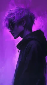 Neon-haired loner drifting through ultraviolet hush.