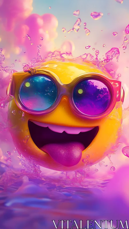 Hyperactive smiley cannonballs into neon sherbet splash zone.