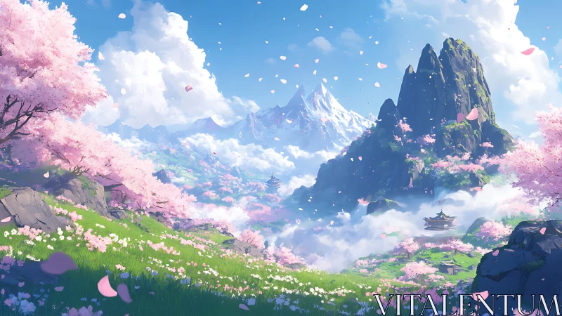 Petal-bright mountains cradle a hidden temple in spring