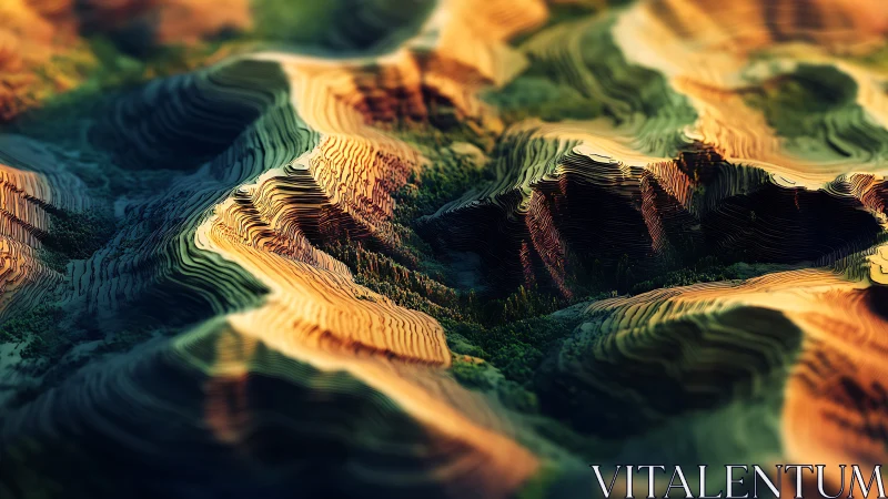 Layered canyon topography rendered in luminous terraces.