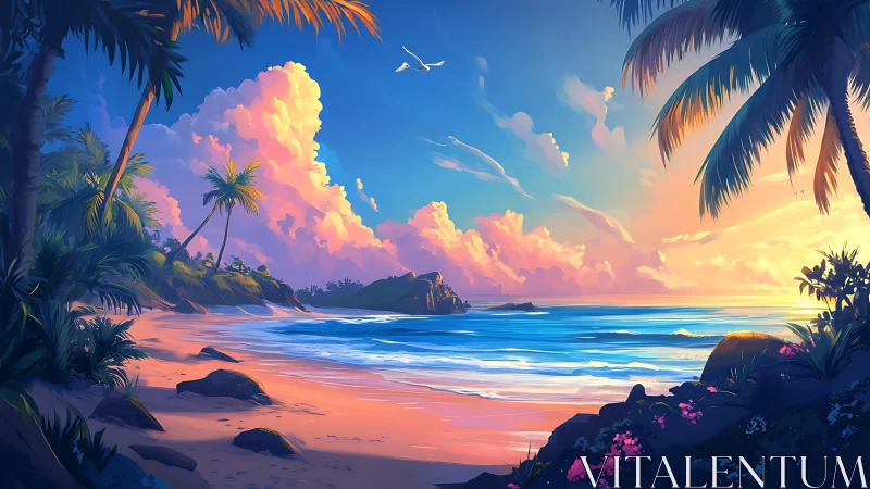 Tropical Sunset Paradise: Where Golden Light Meets the Ocean